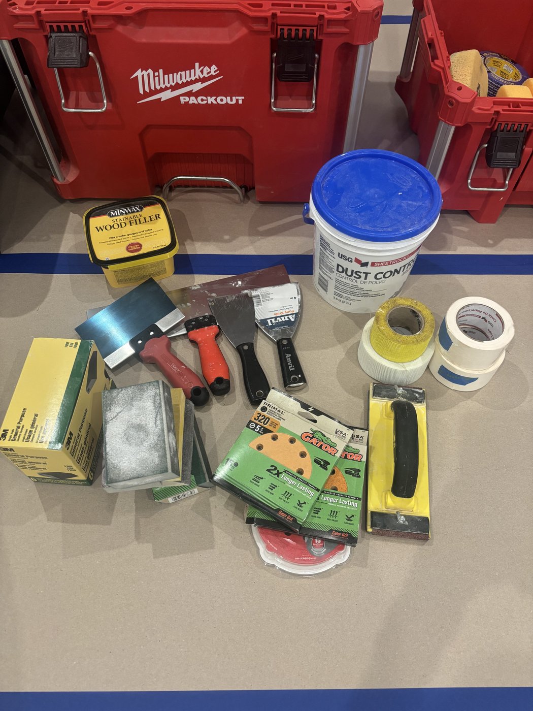 Patch and sanding supplies for wall prep